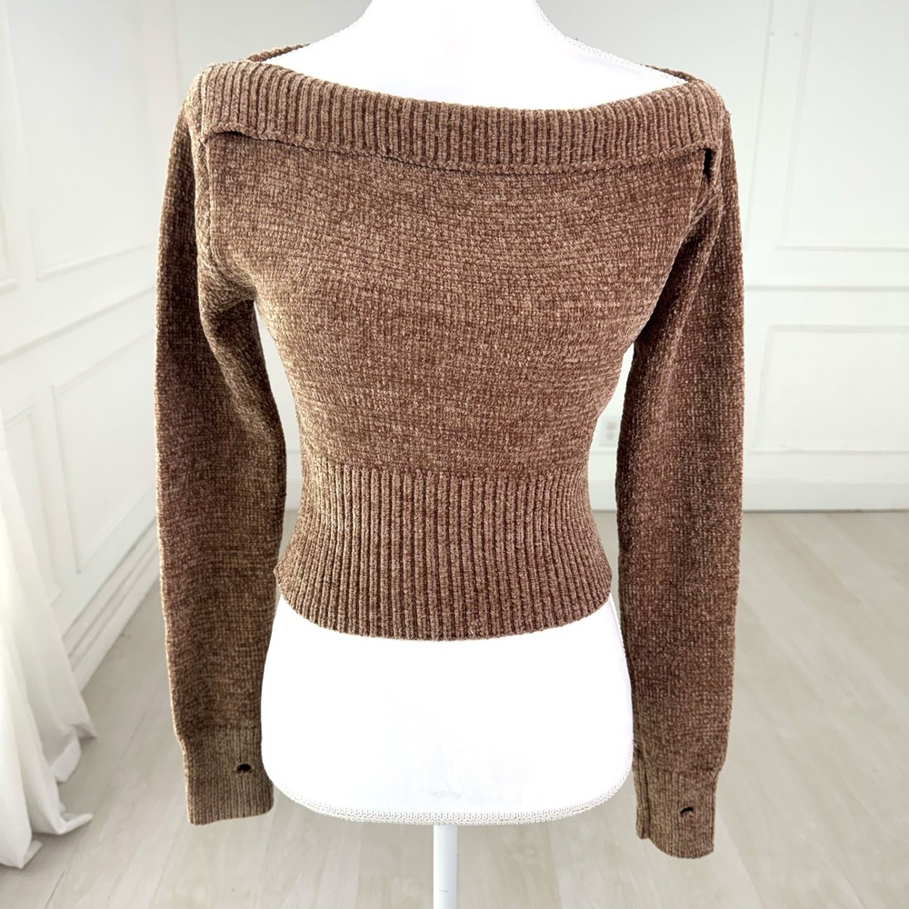 Edikted Farrah Off the Shoulder Crop Sweater Women L Brown Y2K Indie Grunge Top - Picture 3 of 10